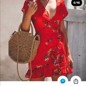 Red summer dress.